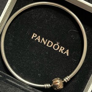 Pandora Sterling Silver Bangle Bracelet with Rose Gold-Plated Clasp